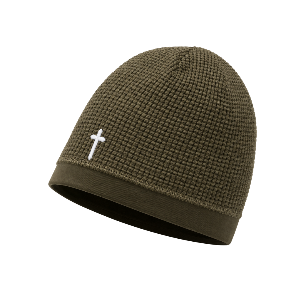 WAFFLE KNIT BEANIE (MATCHA MILITIA) (SATIN-LINED)