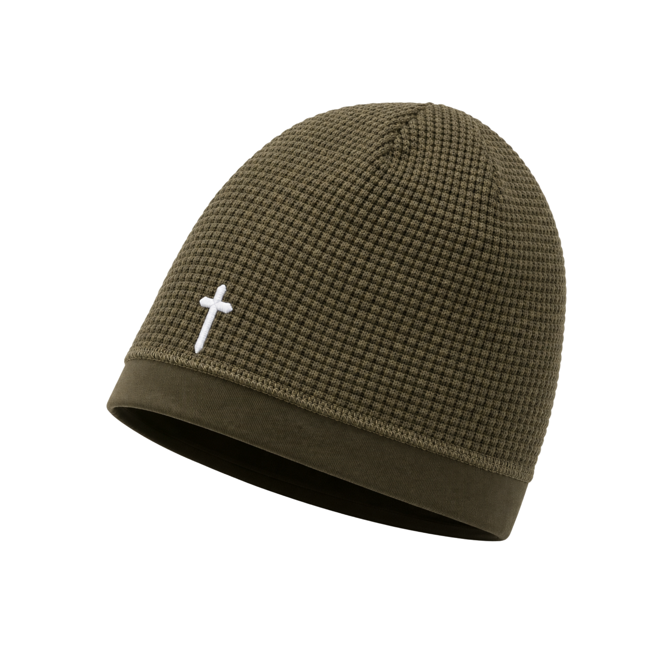 WAFFLE KNIT BEANIE (MATCHA MILITIA) (SATIN-LINED)