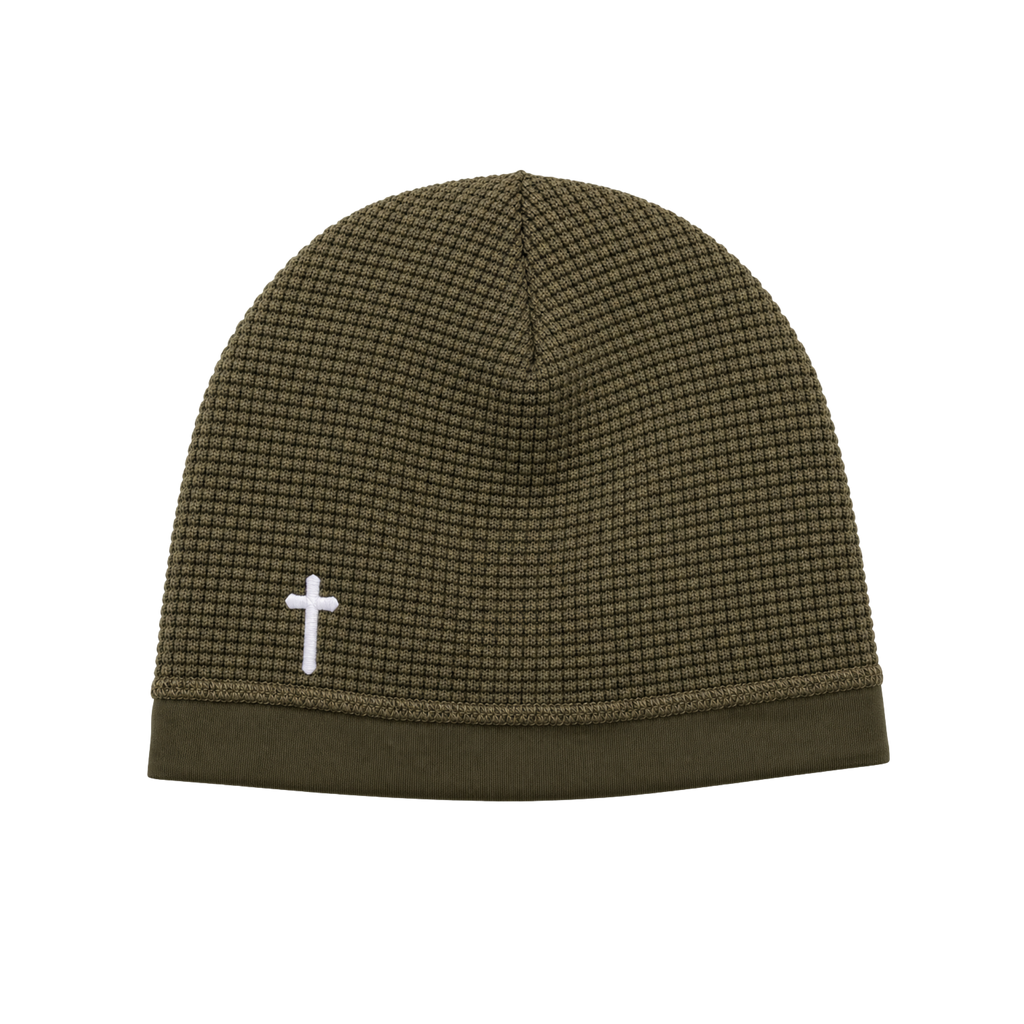 WAFFLE KNIT BEANIE (MATCHA MILITIA) (SATIN-LINED)