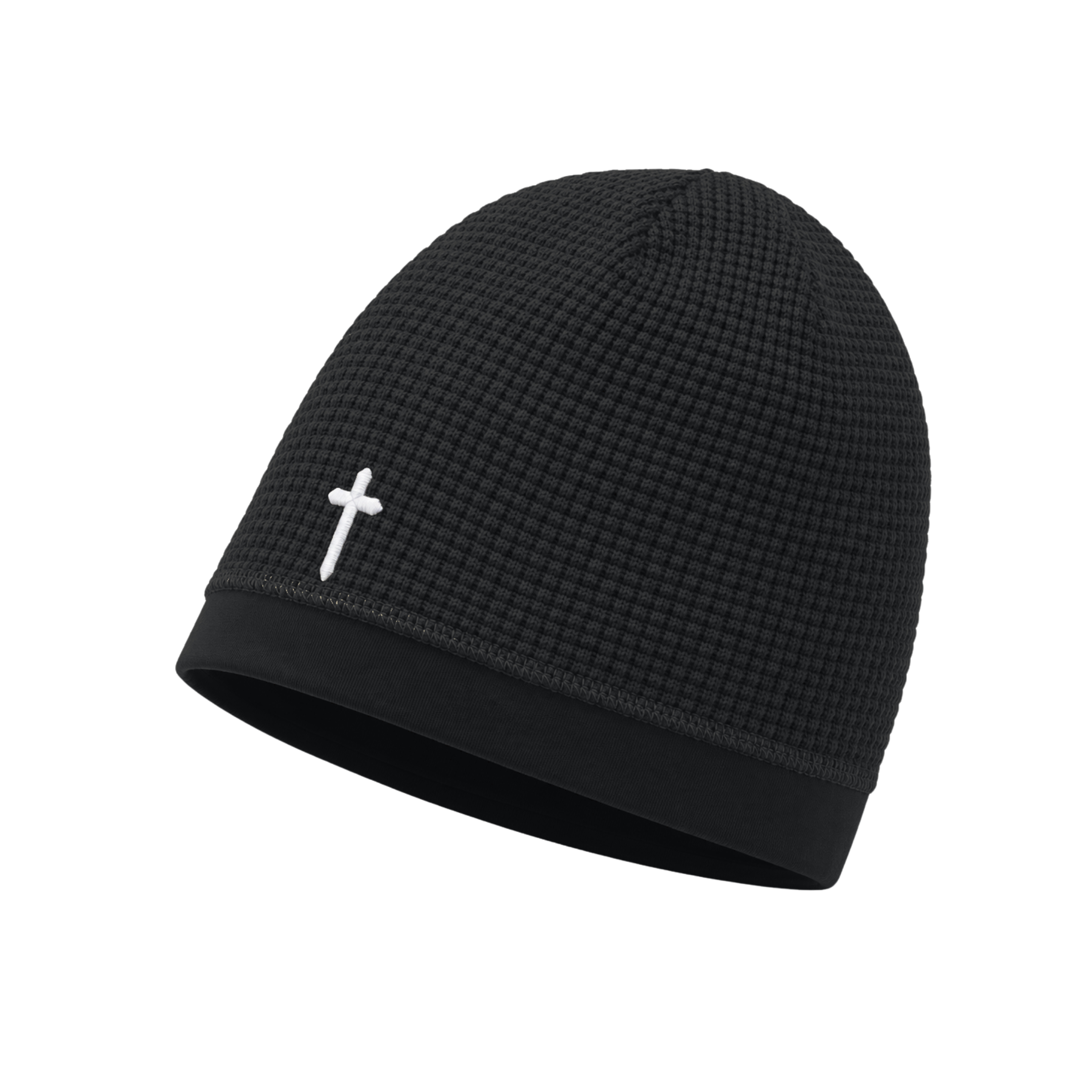 WAFFLE KNIT BEANIE (BLACK) (SATIN-LINED)