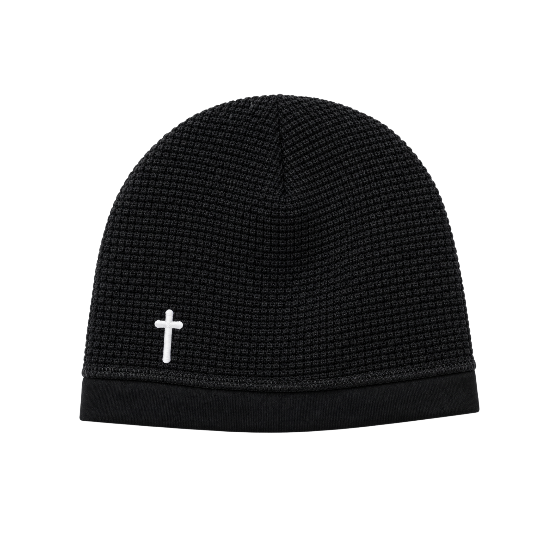 WAFFLE KNIT BEANIE (BLACK) (SATIN-LINED)