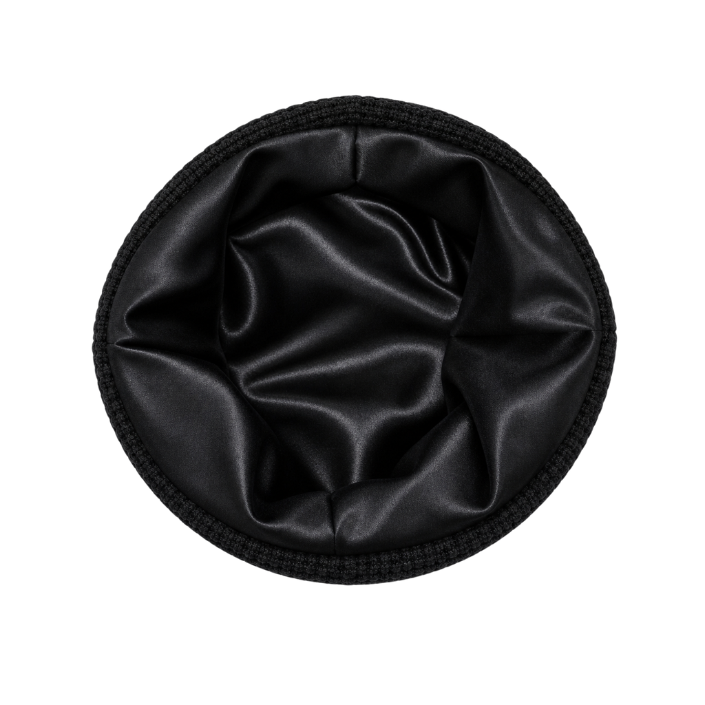 WAFFLE KNIT BEANIE (BLACK) (SATIN-LINED)